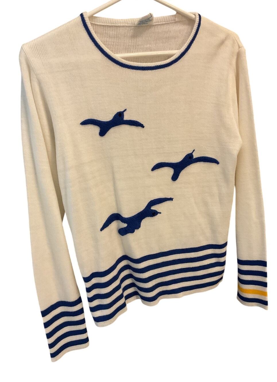 Queens Way to Fashion Medium Vintage 80s Seagulls Nautical Sweater
